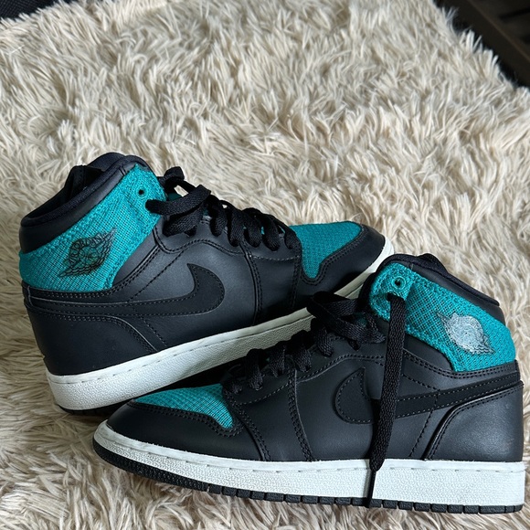 Air Jordan Black and Teal High-Top Sneakers - Picture 2 of 16